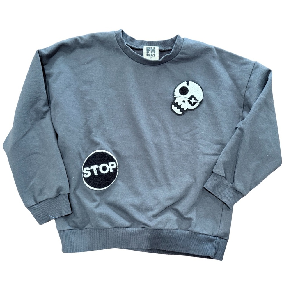 Kids Charcoal Sweatshirt with Fun Patches boys size 8/10
